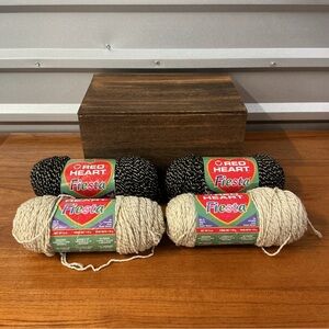 Red Heart Fiesta Yarn Wheat Black Acrylic Lot of 4